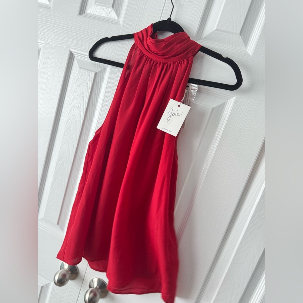 Joie Sleeveless Blouse Large Vibrant Crimson Red Pleated NWT Brand New